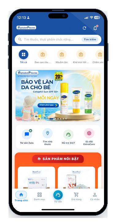 Mô phỏng App Mobile iOS Android AlphabetPharma
