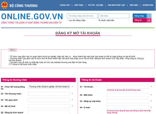 Hướng dẫn đăng ký website thương mại điện tử với Bộ Công thương